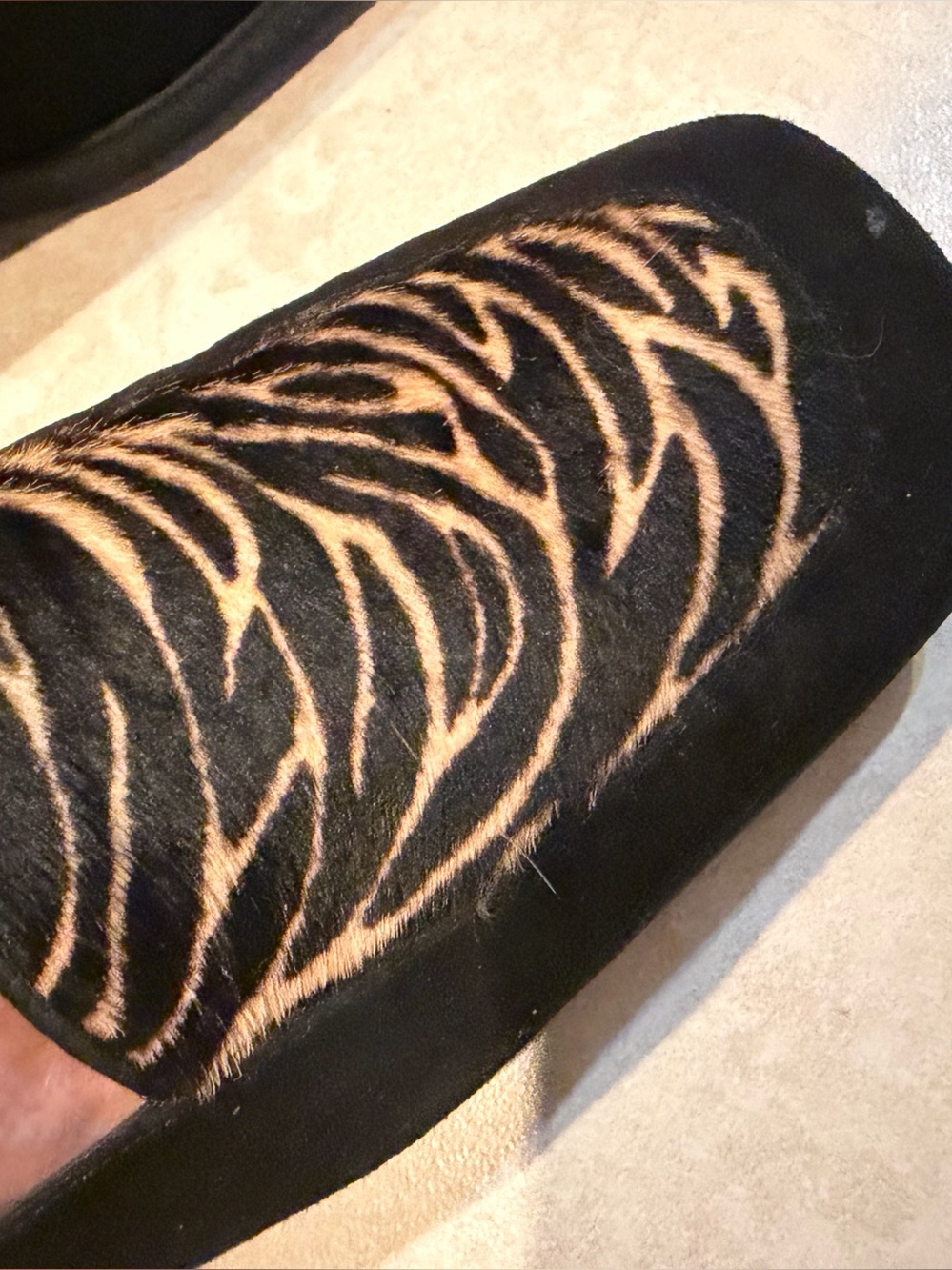 Black and Tan Zebra-Pattern Slip-On Loafers